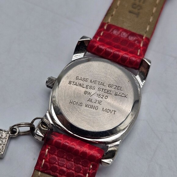 Nine West Womens Patriotic Watch With Red Faux Leather Strap Silver Tone Case - Picture 7 of 11